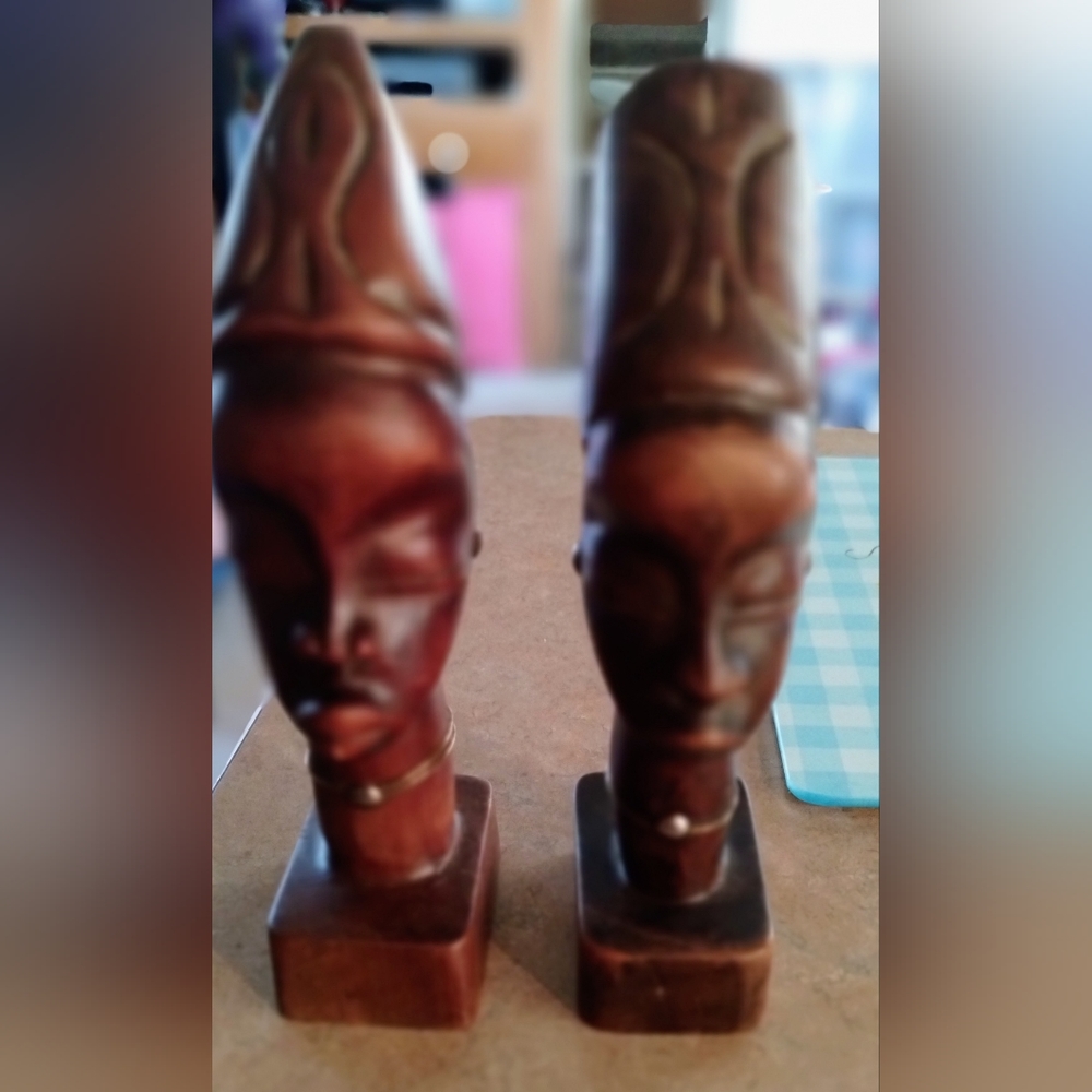 Vintage Matino hand carved wooden African busts.